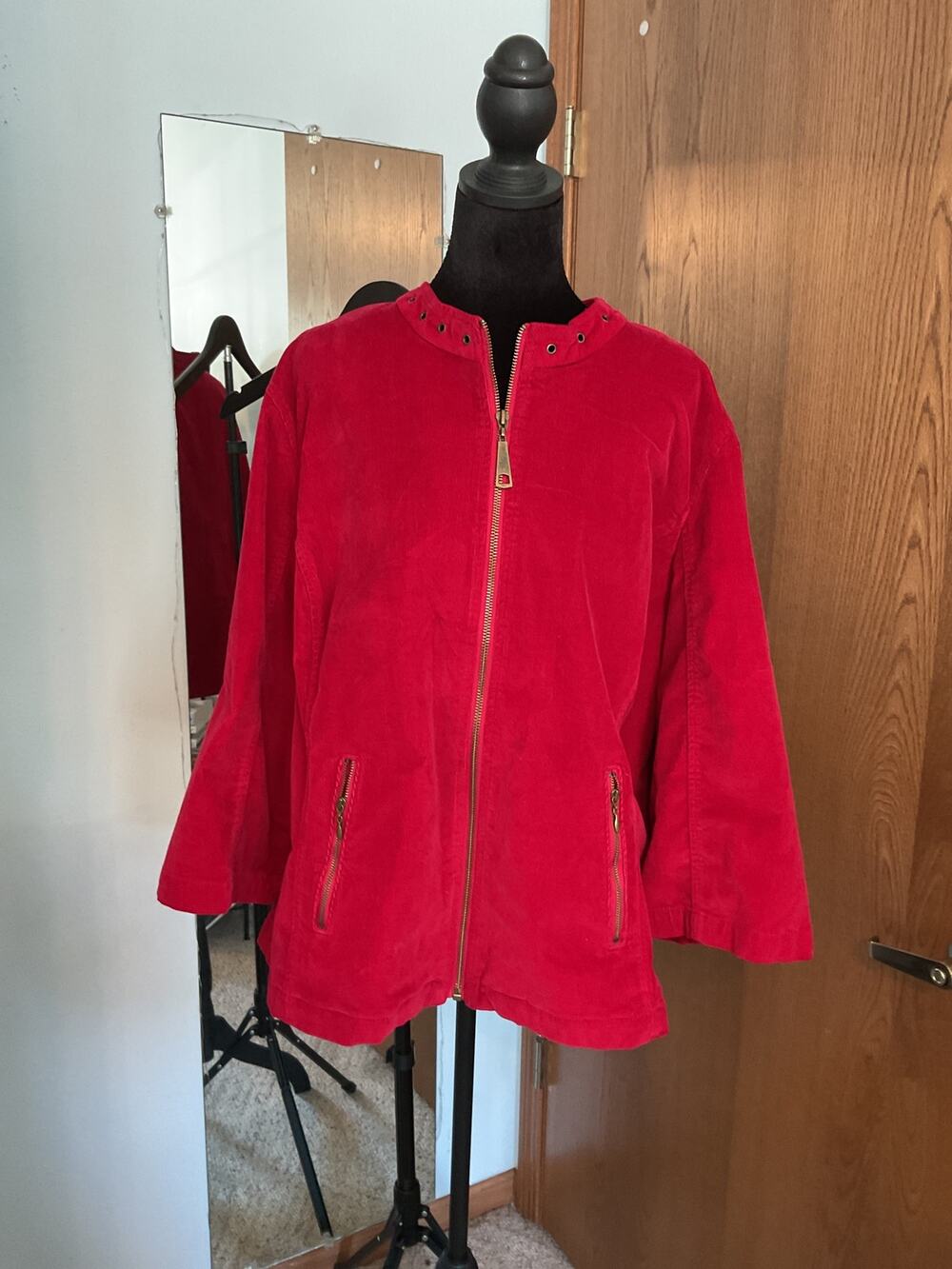Vintage AMI Red Corduroy Utility Jacket Moto Shacket Pockets Plus Size Women 1X